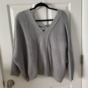 Gray knit sweater w/ cute laces up open back